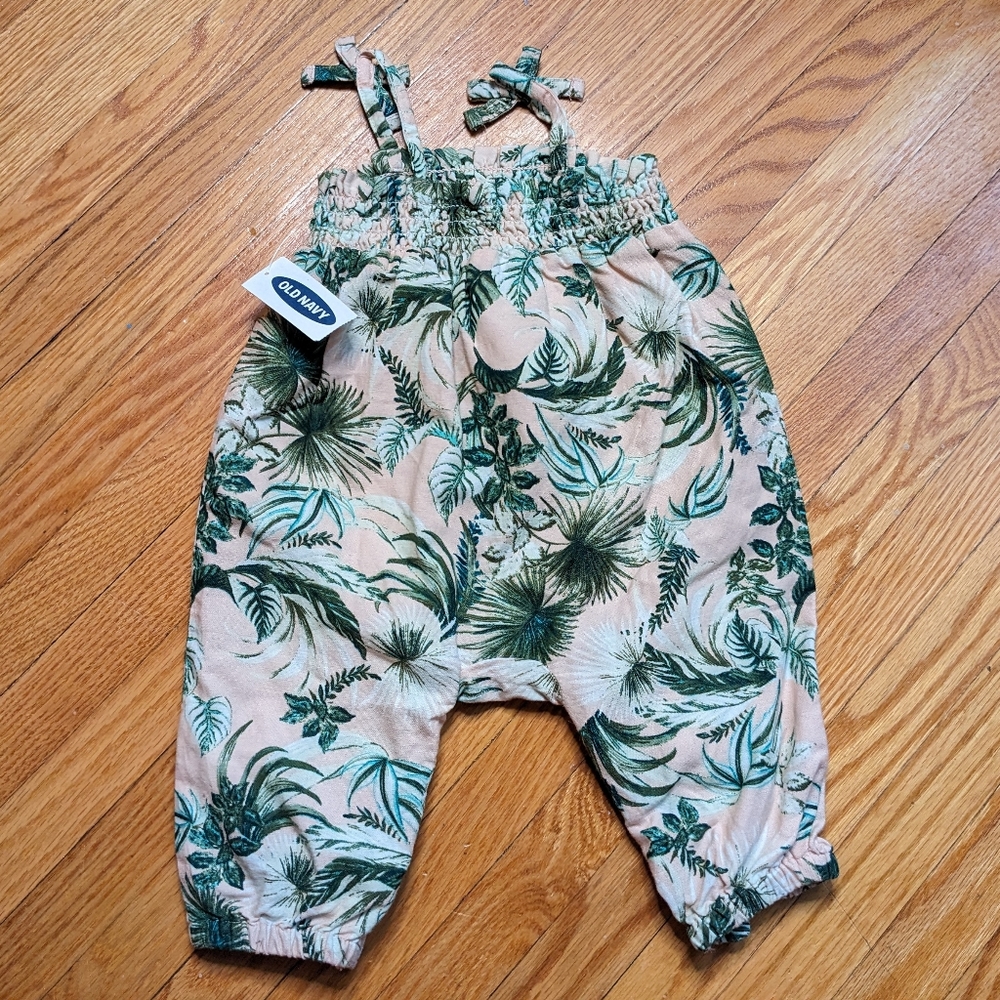 Old Navy Girls Romper 3 - 6 mo. months girl pink tropical beach new w/ tags
